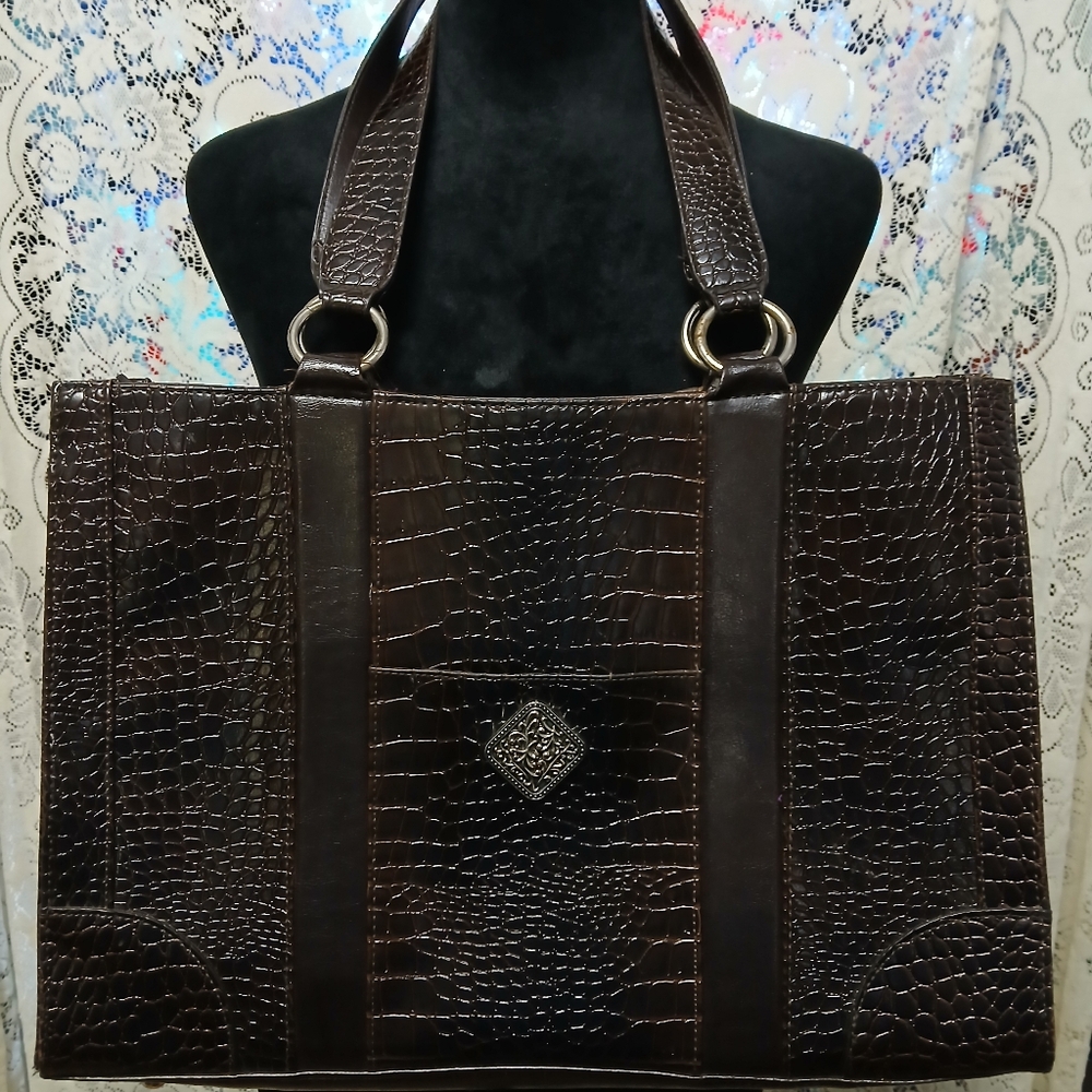 Coldwater Creek Juliana Croco Faux Leather Croc Brown Tote Shoulder Bag